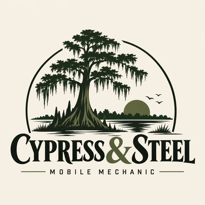 Cypress & Steel Mobile Mechanic — cypress tree and marsh logo